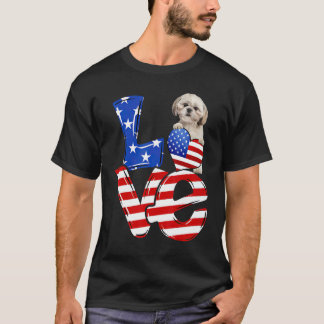 4 juli Patriottische Liefde Shih Tzu Amerikaanse v T-shirt