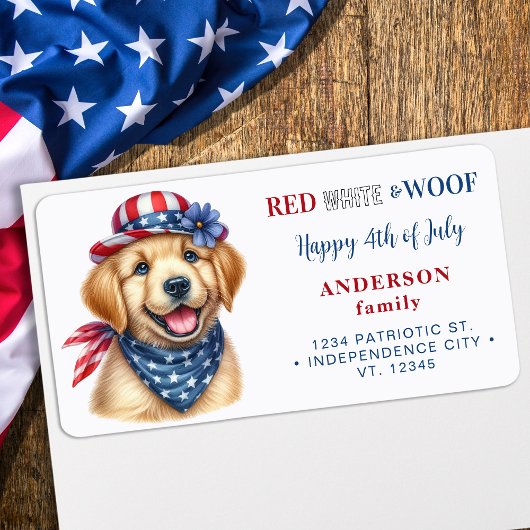 4 juli Patriottische puppy hond terug adres Etiket