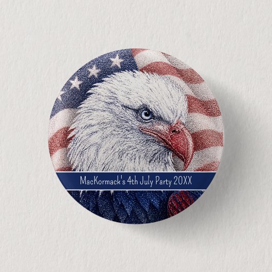 4 juli Patriottische Rode Witte Blauwe Adelaar Fee Ronde Button 3,2 Cm (Voorkant)