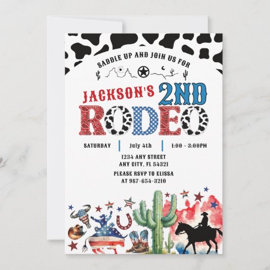 4 juli Patriottische Rodeo Verjaardag Uitnodiging (Voorkant)