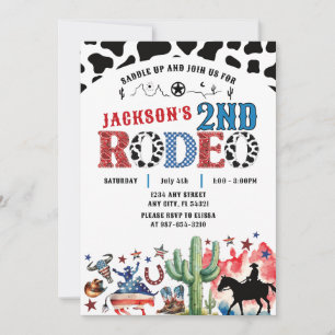4 juli Patriottische Rodeo Verjaardag Uitnodiging
