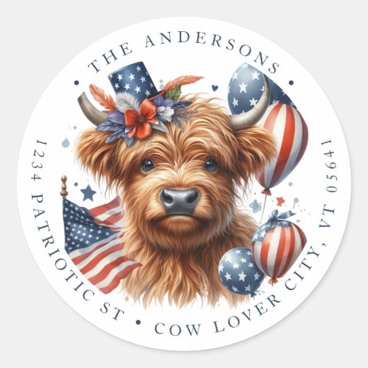 4 juli: Patriottische terugkeer van de Highland Ko Ronde Sticker (Voorkant)