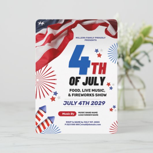 4 juli: Patriottische uitnodiging voor het eveneme (Staand voorkant)