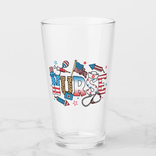 4 juli Patriottische Verpleegster Drink Glas (Voorkant)