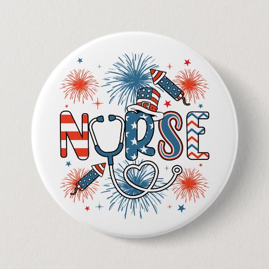 4 juli Patriottische Verpleegster Ronde Button 7,6 Cm (Voorkant)