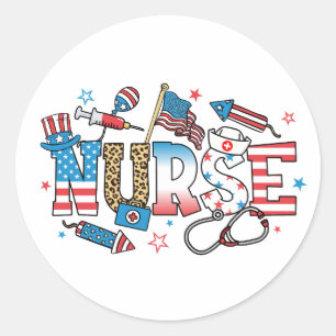 4 juli Patriottische Verpleegster Ronde Sticker