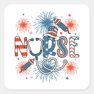 4 juli Patriottische Verpleegster Vierkante Sticker