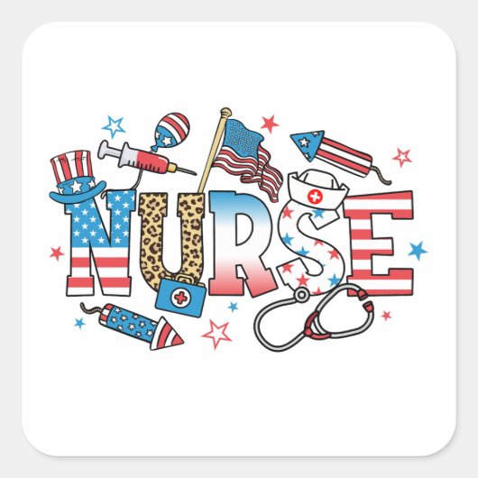 4 juli Patriottische Verpleegster Vierkante Sticker (Voorkant)