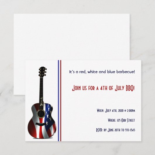 4 juli patriottische vlag gitaar kaart (Voorkant / Achterkant)