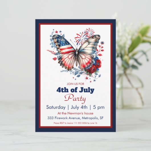 4 juli Patriottische Vlinder & Vuurwerk Feest Kaart (Staand voorkant)