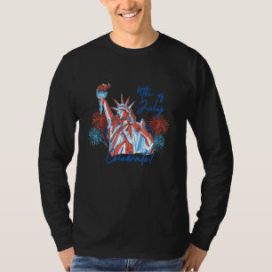 4 juli Patriottische VS vlag met standbeeld van Li T-shirt
