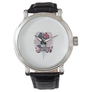 4 juli Patriottische Vuurwerk Vintage T-shirt Desi Horloge