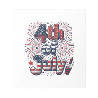 4 juli Patriottische Vuurwerk Vintage T-shirt Desi Notitieblok