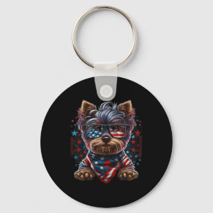 4 juli Patriottische Yorkie hond Amerikaanse vlag Sleutelhanger