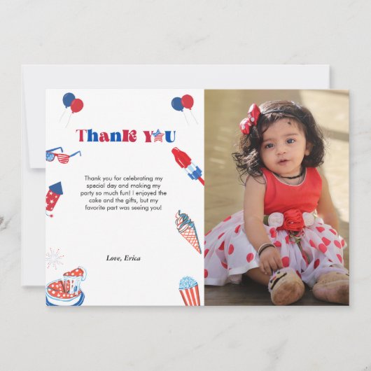 4 juli Patrotische Dag Verjaardag Dank u kaart (Voorkant)