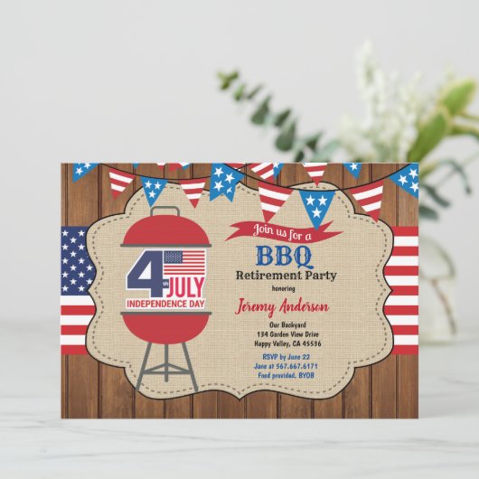 4 juli pensioen feest BBQ viering Kaart (Staand voorkant)