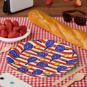 4 juli Pickleball Red White Blue Yellow Balls Papieren Bordje