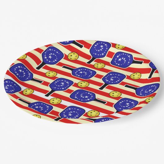 4 juli Pickleball Red White Blue Yellow Balls Papieren Bordje (Gekanteld)