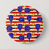 4 juli Pickleball Red White Blue Yellow Balls Ronde Button 7,6 Cm (Voorkant)