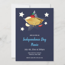 4 juli Picknick Cartoon Apple Pie Invitation