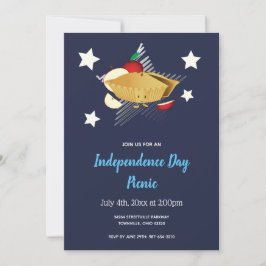 4 juli Picknick Cartoon Apple Pie Invitation Kaart