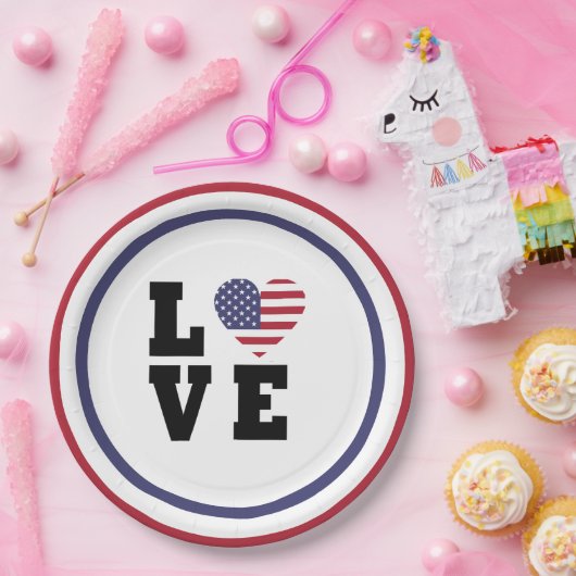 4 juli picknick, rood blauw wit patriottische part papieren bordje (Feest)