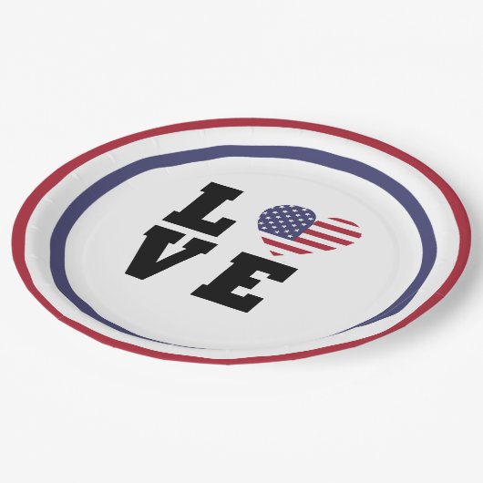 4 juli picknick, rood blauw wit patriottische part papieren bordje (Gekanteld)