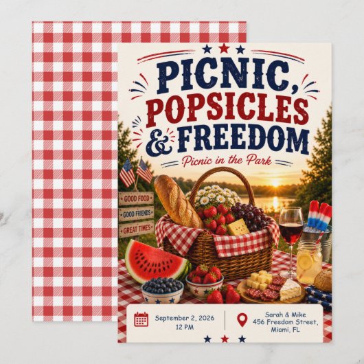 4 juli picknickuitnodiging – Patriottisch Buiten Kaart (Voorkant / Achterkant)