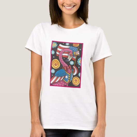 4 JULI PINK FLAMINGO AMERICANA T-SHIRT White (Voorkant)