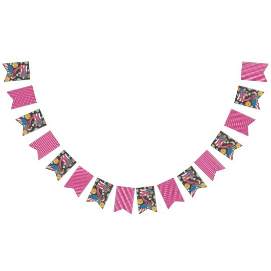 4 JULI PINK FLAMINGO, BIRD BUNTING BANNER (Alle)