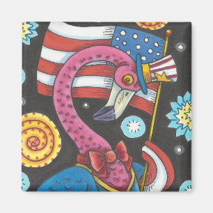 4 JULI PINK FLAMINGO, PATRIOTIC BIRD MAGNET