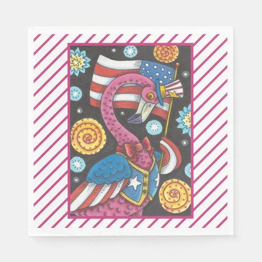 4 JULI PINK FLAMINGO, PATRIOTIC PAPER NAPKINS SERVET (Voorkant)