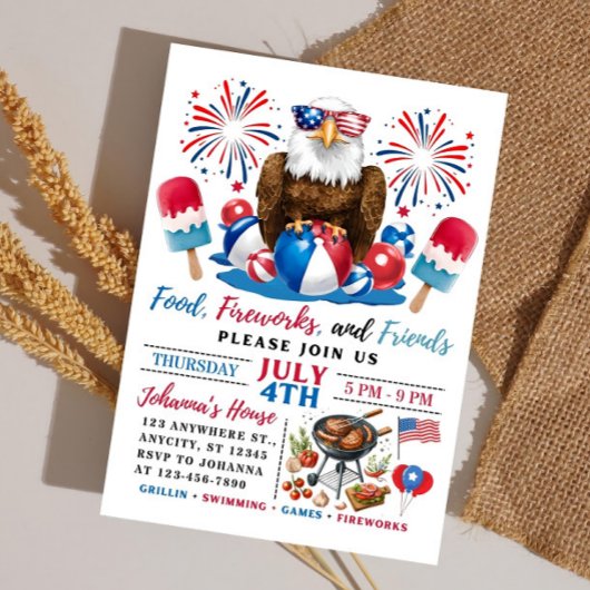 4 juli Pool Party BBQ Vierde juli Uitnodiging