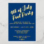 4 juli Pool Party Blauw Elegant Script Folie Uitnodiging (Voorkant)