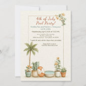 4 juli Pool Party Invitation – Elegant Line Kaart (Voorkant)