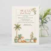 4 juli Pool Party Invitation – Elegant Line Kaart (Staand voorkant)