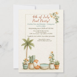 4 juli Pool Party Invitation – Elegant Line Kaart