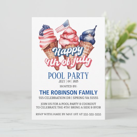 4 juli Pool Party Kaart (Staand voorkant)