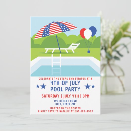 4 juli Pool Party Sterren en Strepen Modern Kaart (Staand voorkant)