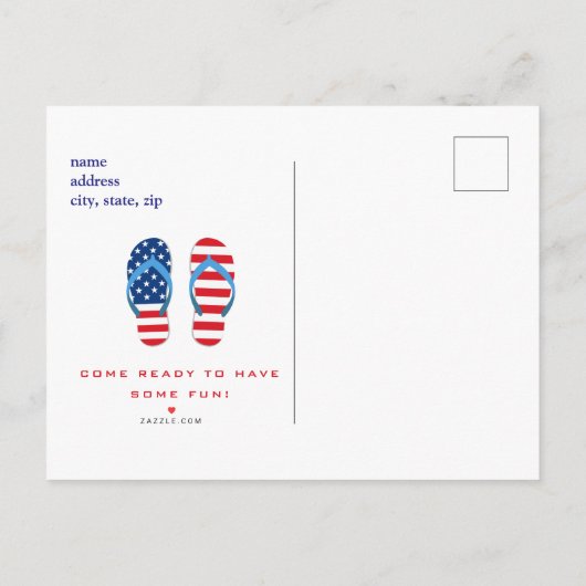 4 juli Pool Party Teenslippers Invitation Briefkaa Uitnodiging Briefkaart (Achterkant)