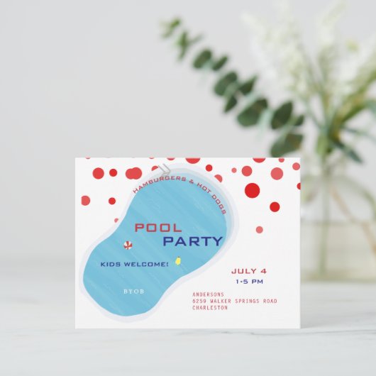 4 juli Pool Party Teenslippers Invitation Briefkaa Uitnodiging Briefkaart (Staand voorkant)