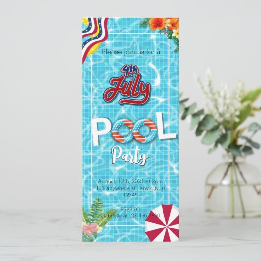 4 juli Pool party Telefoonuitnodigingen Kaart (Staand voorkant)