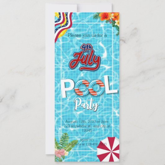 4 juli Pool party Telefoonuitnodigingen Kaart (Voorkant)