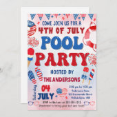 4 juli Pool Party Zomer Uitnodiging (Voorkant / Achterkant)