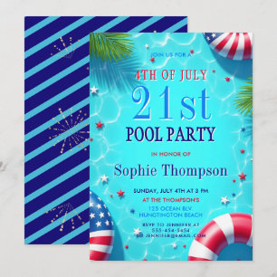 4 juli Poolparty Americana Chic 21e verjaardag Kaart