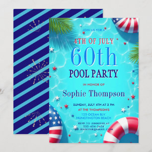4 juli Poolparty Americana Chic 60ste verjaardag Kaart