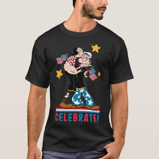 4 juli Popeye en Olive Oyl Patriotic Zijne dag en T-shirt (Voorkant)