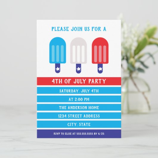 4 juli Popsicle rood wit blauw Kaart (Staand voorkant)