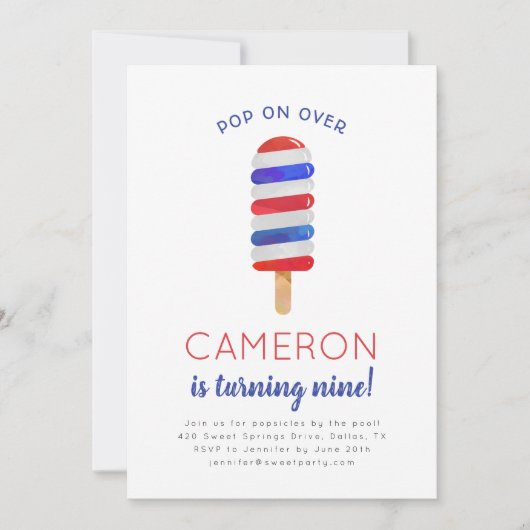 4 juli Popsicle verjaardag uitnodiging (Voorkant)