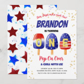 4 juli Popsicles Baby Boy 1e Verjaardagsfeest Kaart (Voorkant / Achterkant)